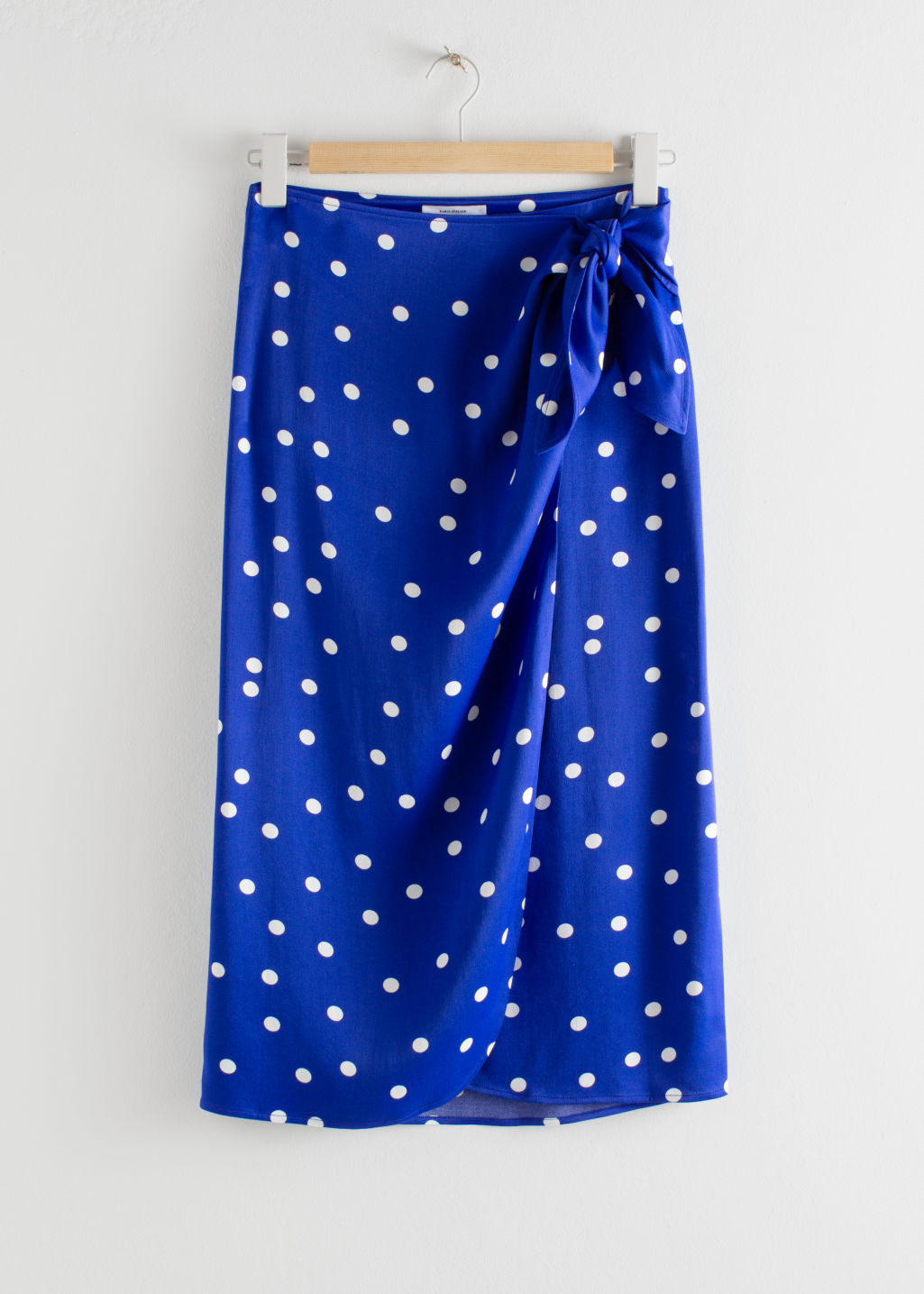 Satin Knot Tie Midi Wrap Skirt - Blue Polka Dot - Midi skirts - & Other Stories