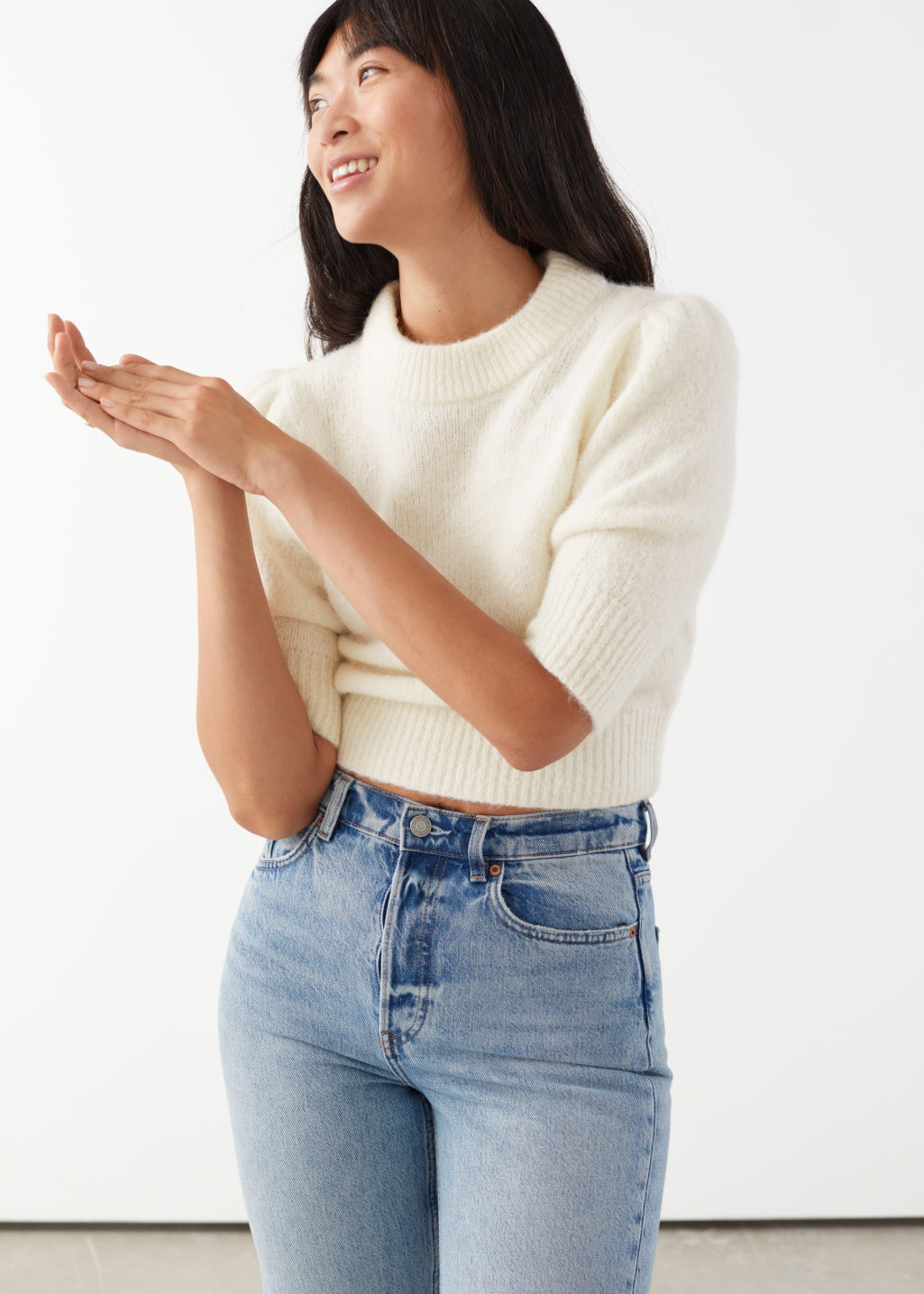 Alpaca Wool Blend Puff Sleeve Jumper - White - Sweaters - & Other Stories