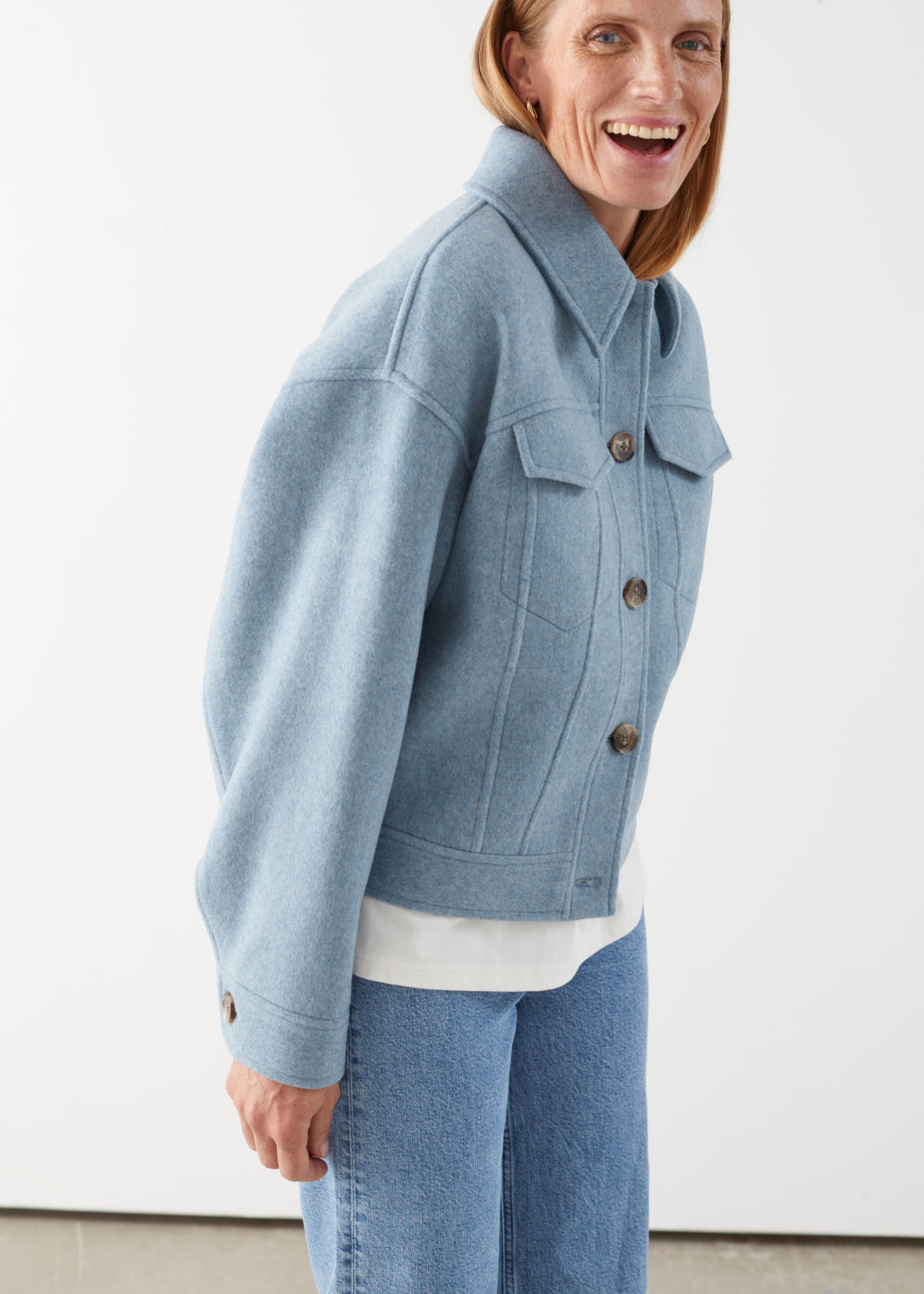 Oversized Wool Jacket - Light Blue - Jackets - & Other Stories - Click Image to Close