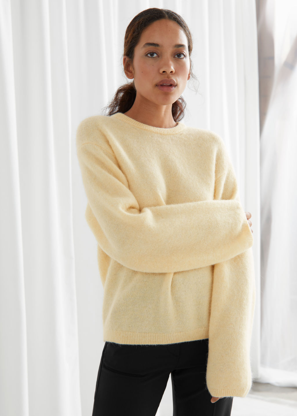 Fuzzy Wool Blend Sweater - Light Yellow - Sweaters - & Other Stories - Click Image to Close