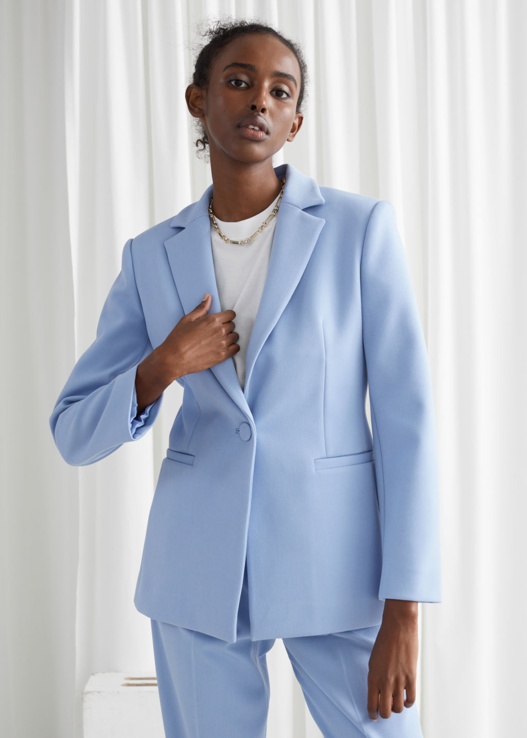 Structured Single Button Blazer - Light Blue - Blazers - & Other Stories - Click Image to Close