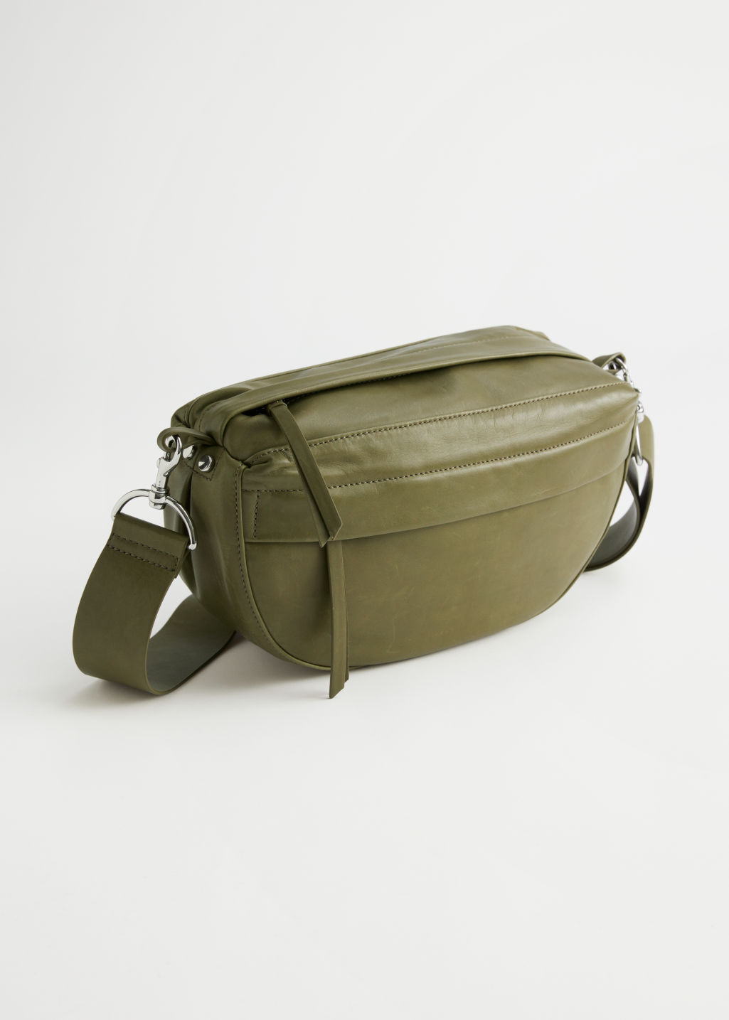 Leather Half Moon Crossbody Bag - Khaki Green - Shoulderbags - & Other Stories - Click Image to Close