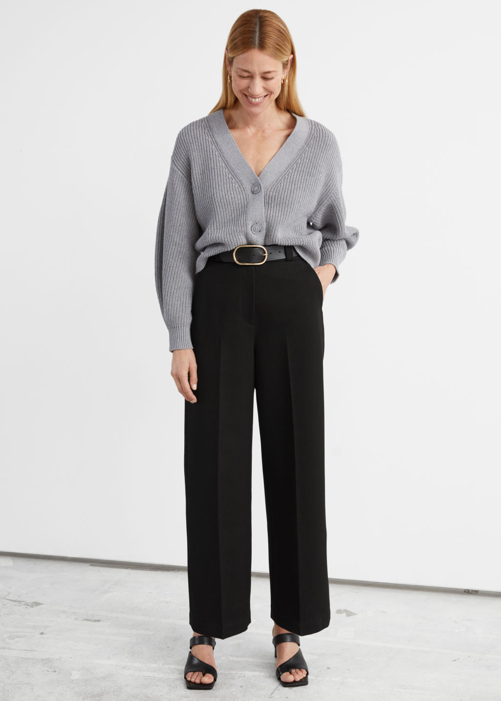 Wide Leg Twill Trousers - Black - Trousers - & Other Stories - Click Image to Close