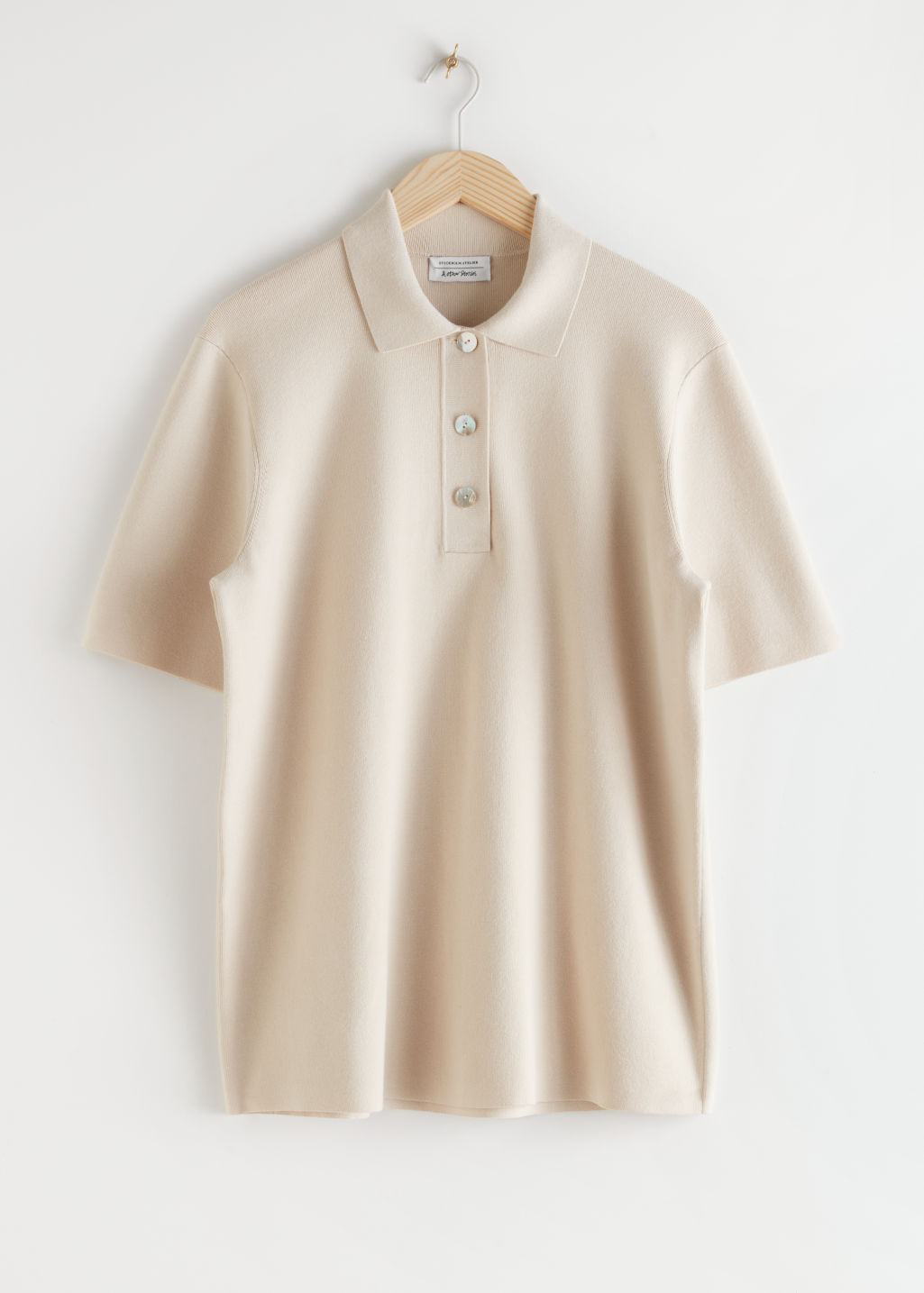 Oversized Ribbed Knit Polo Shirt - Beige - Tops & T-shirts - & Other Stories - Click Image to Close