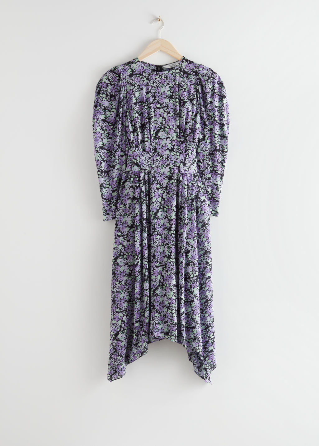 Floral Puff Sleeve Midi Dress - Purple Florals - Midi dresses - & Other Stories