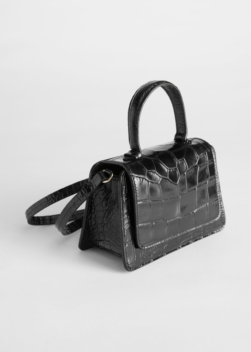 Croc Embossed Mini Leather Bag - Black - Shoulderbags - & Other Stories