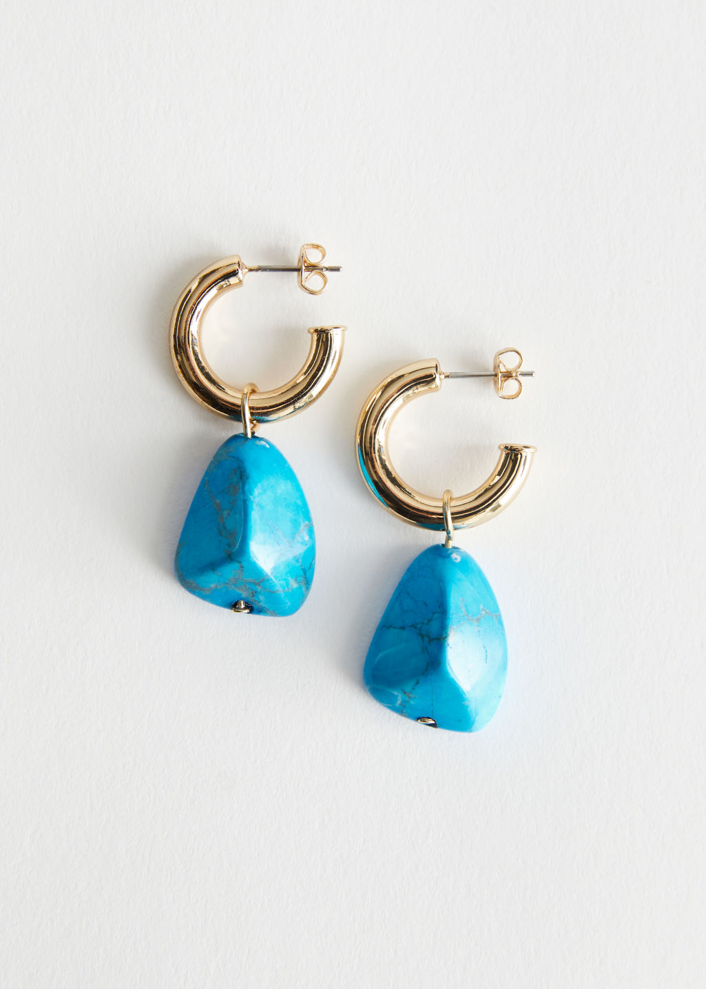 Stone Pendant Open Hoop Earrings - Blue - Hoops - & Other Stories