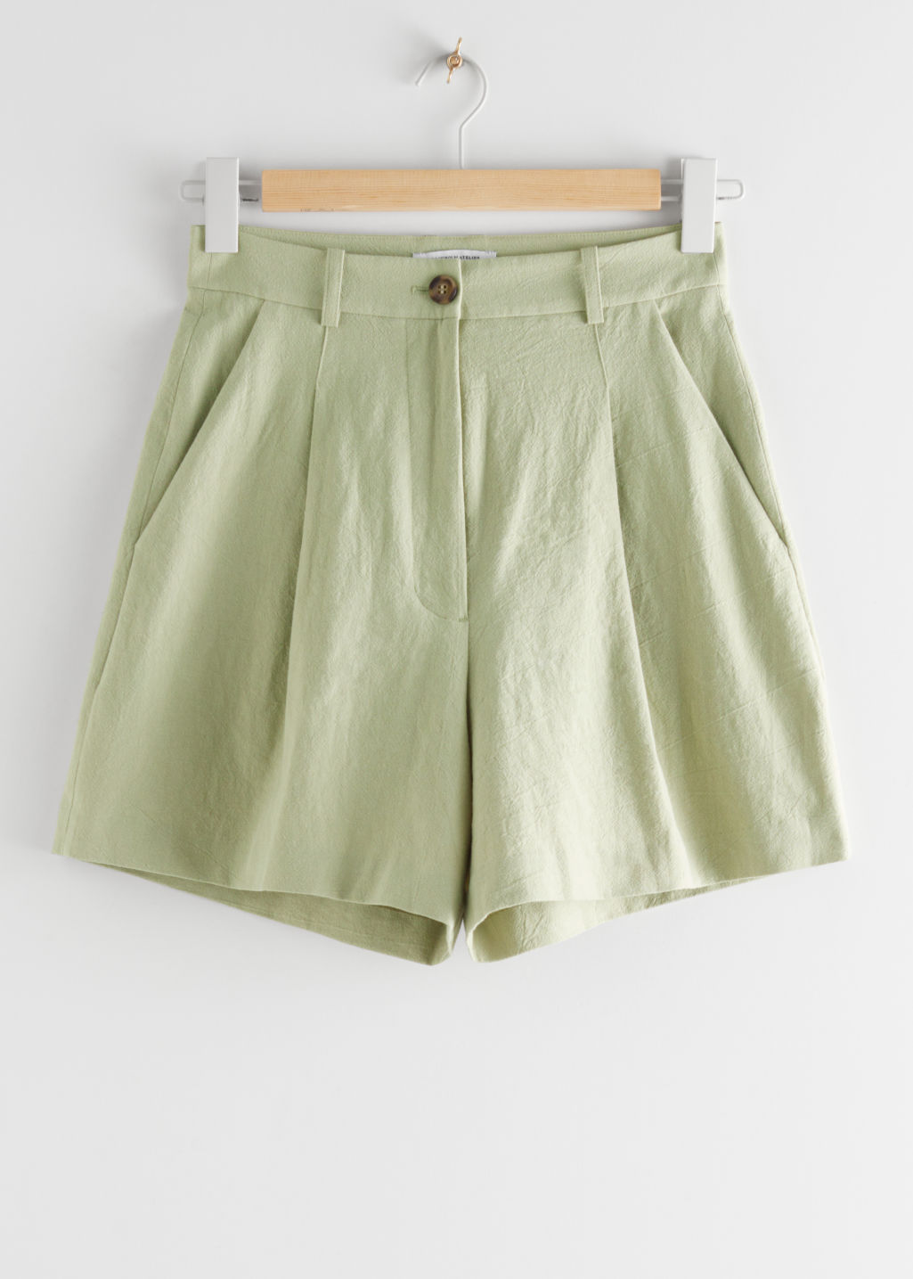 High Waisted Linen-Blend Shorts - Khaki - Shorts - & Other Stories - Click Image to Close