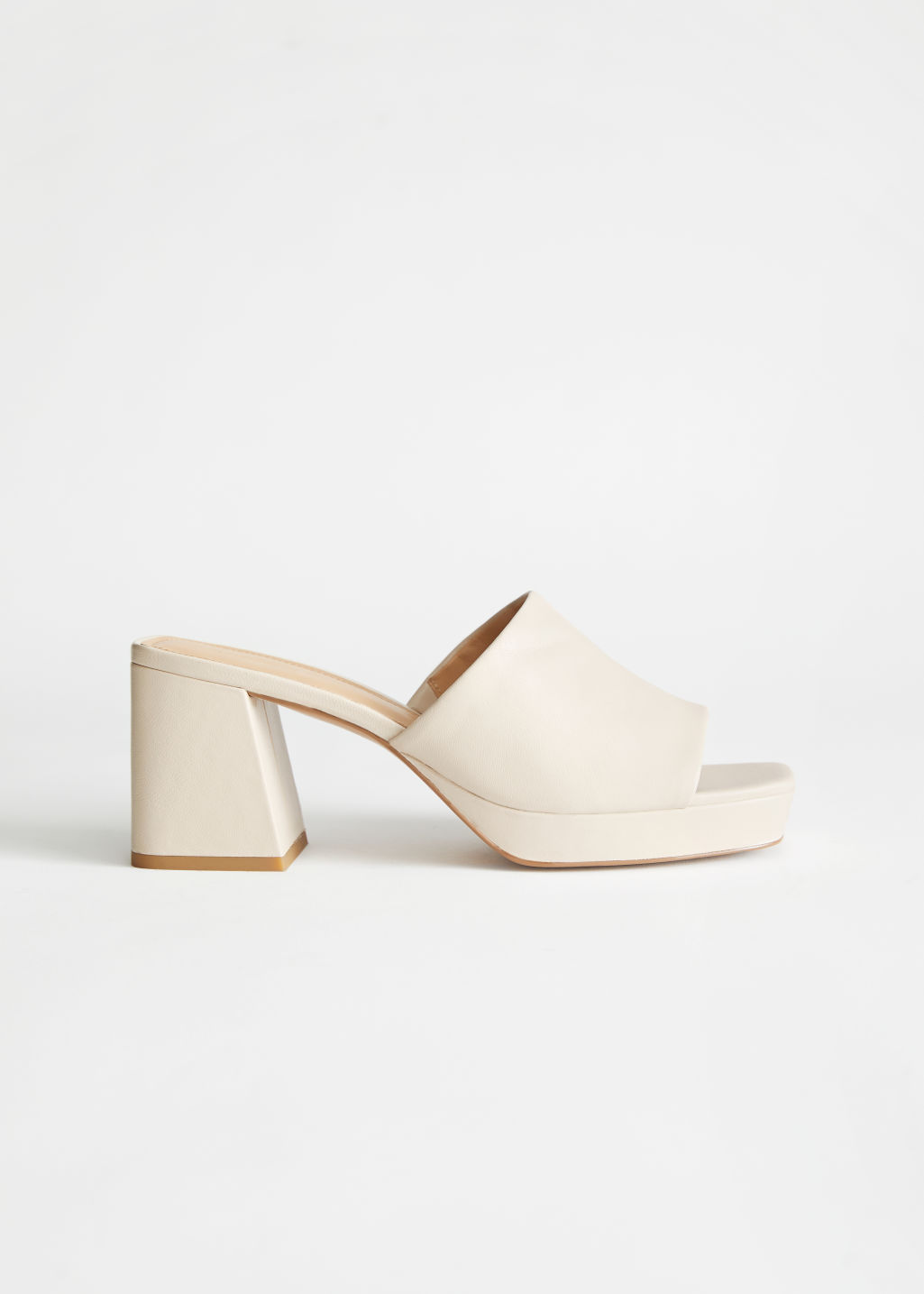 Leather Heeled Platform Mules - Light Beige - Heeled sandals - & Other Stories - Click Image to Close