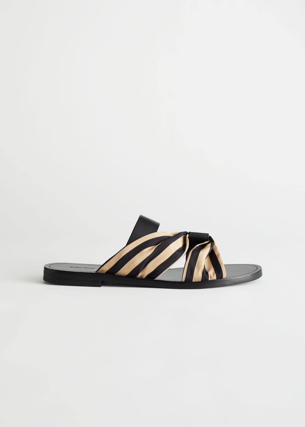 Striped Strap Leather Sandals - Black Beige - Flat sandals - & Other Stories