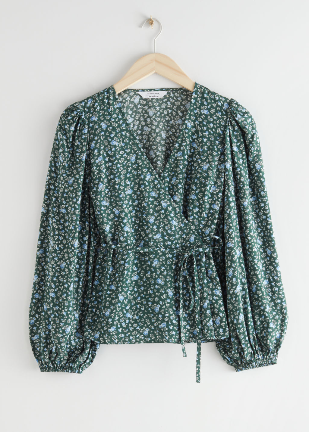Puff Sleeve Wrap Blouse - Green Florals - Wrap Tops - & Other Stories