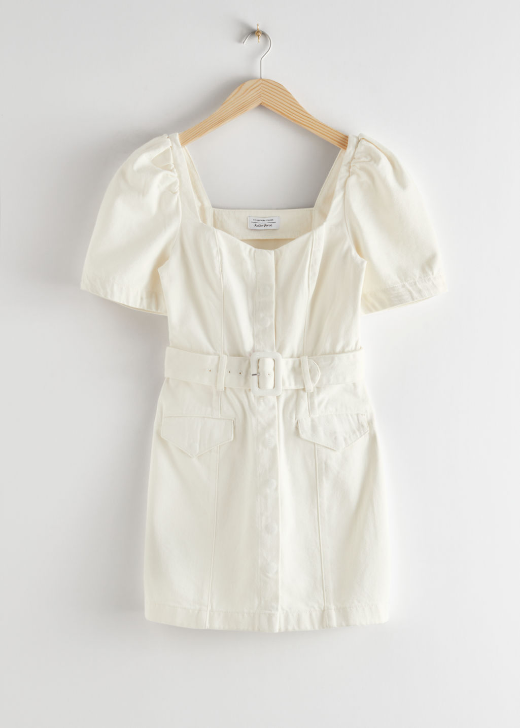 Belted Sweetheart Neckline Mini Dress - White - Mini dresses - & Other Stories