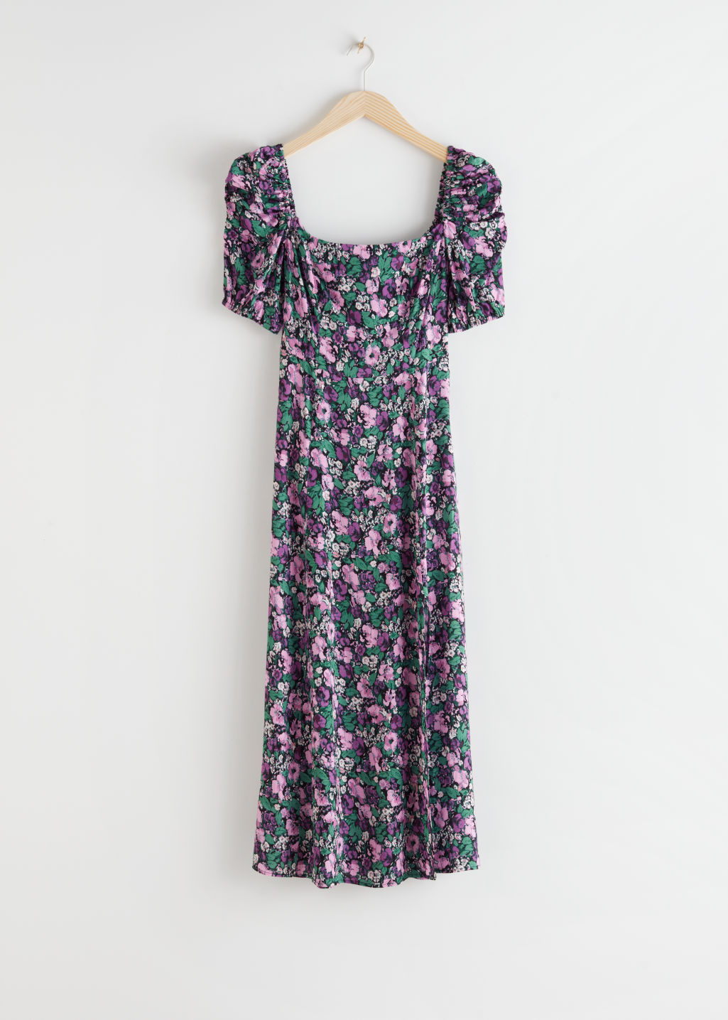 Puff Shoulder Crepe Midi Dress - Lilac Floral - Midi dresses - & Other Stories