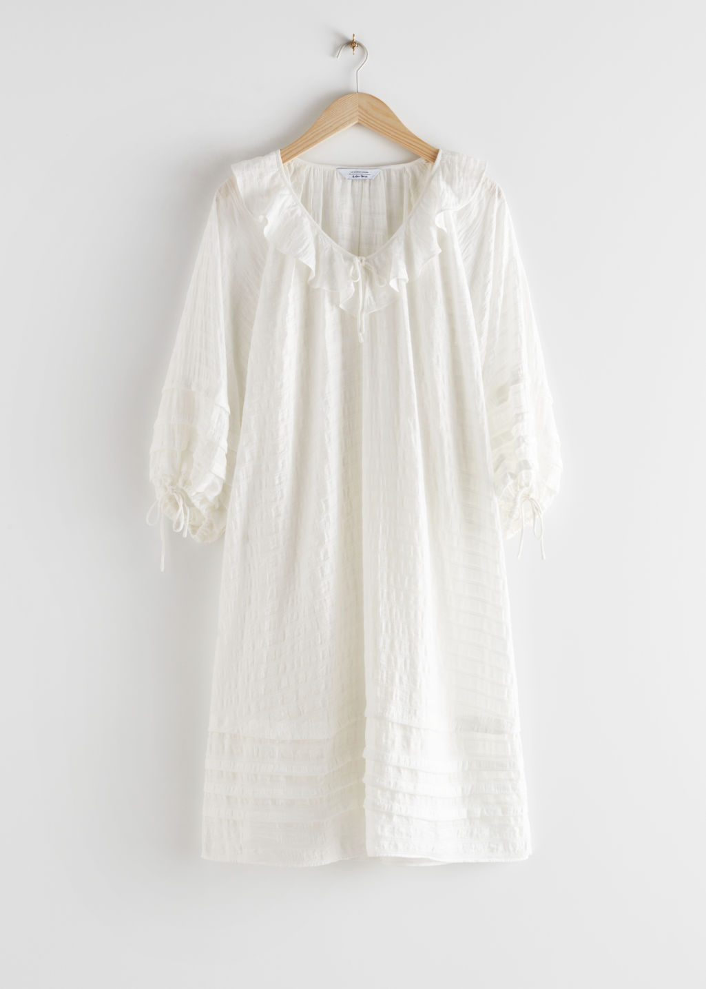 Oversized V-Neck Ruffle Midi Dress - White - Midi dresses - & Other Stories - Click Image to Close