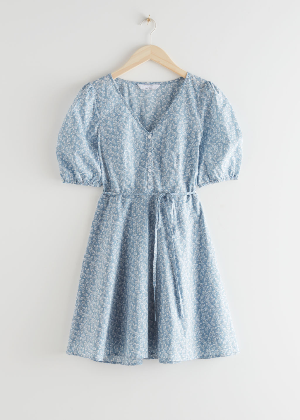 V-Neck Puff Sleeve Mini Dress - Blue Florals - Midi dresses - & Other Stories - Click Image to Close