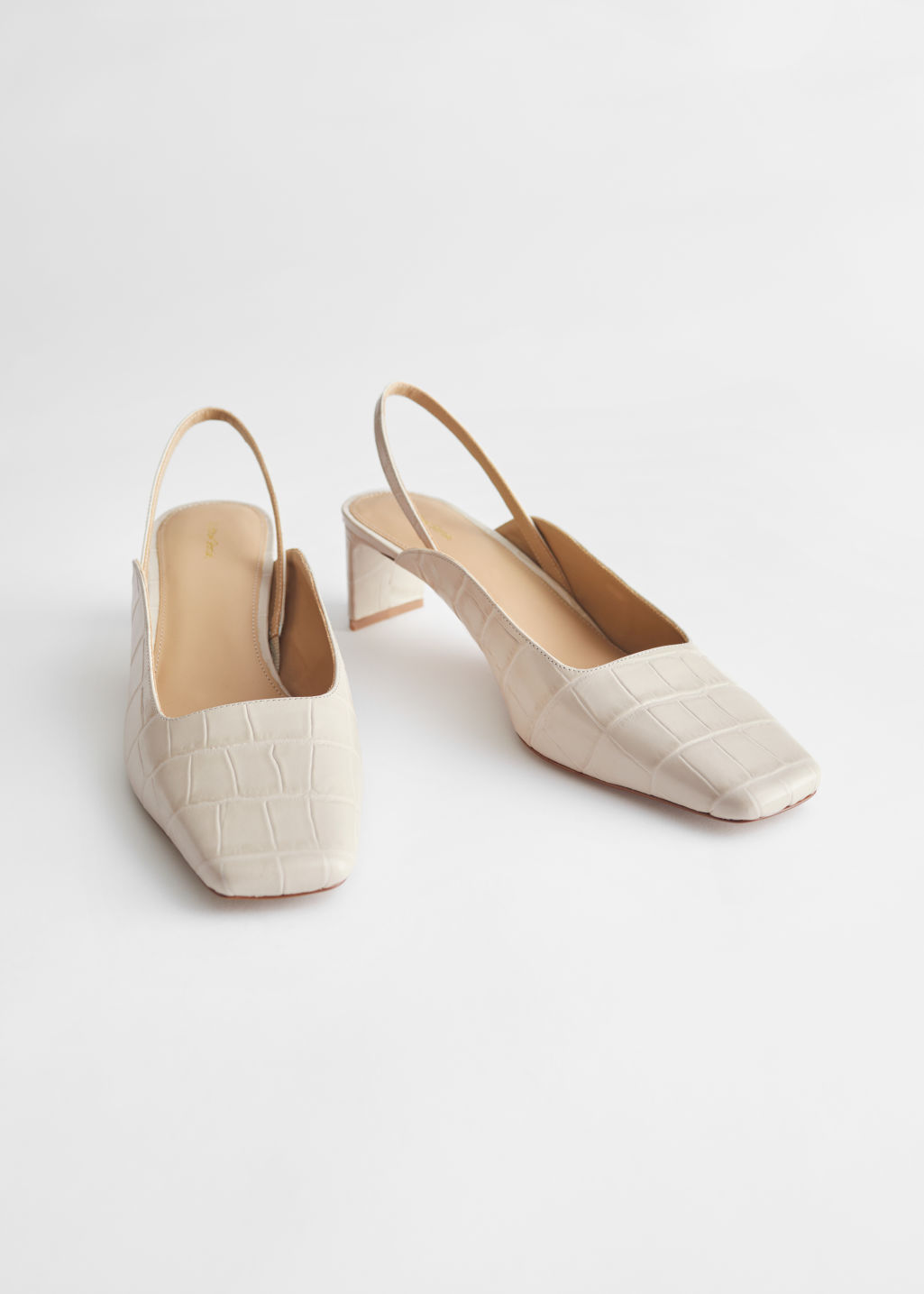 Square Toe Croc Kitten Heel Mules - Light Beige - Pumps - & Other Stories - Click Image to Close