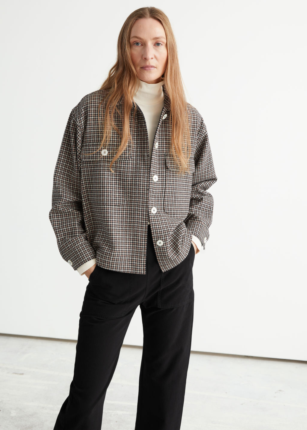 Oversized Wool Blend Workwear Shirt - Black Checks - Shirts - & Other Stories - Click Image to Close