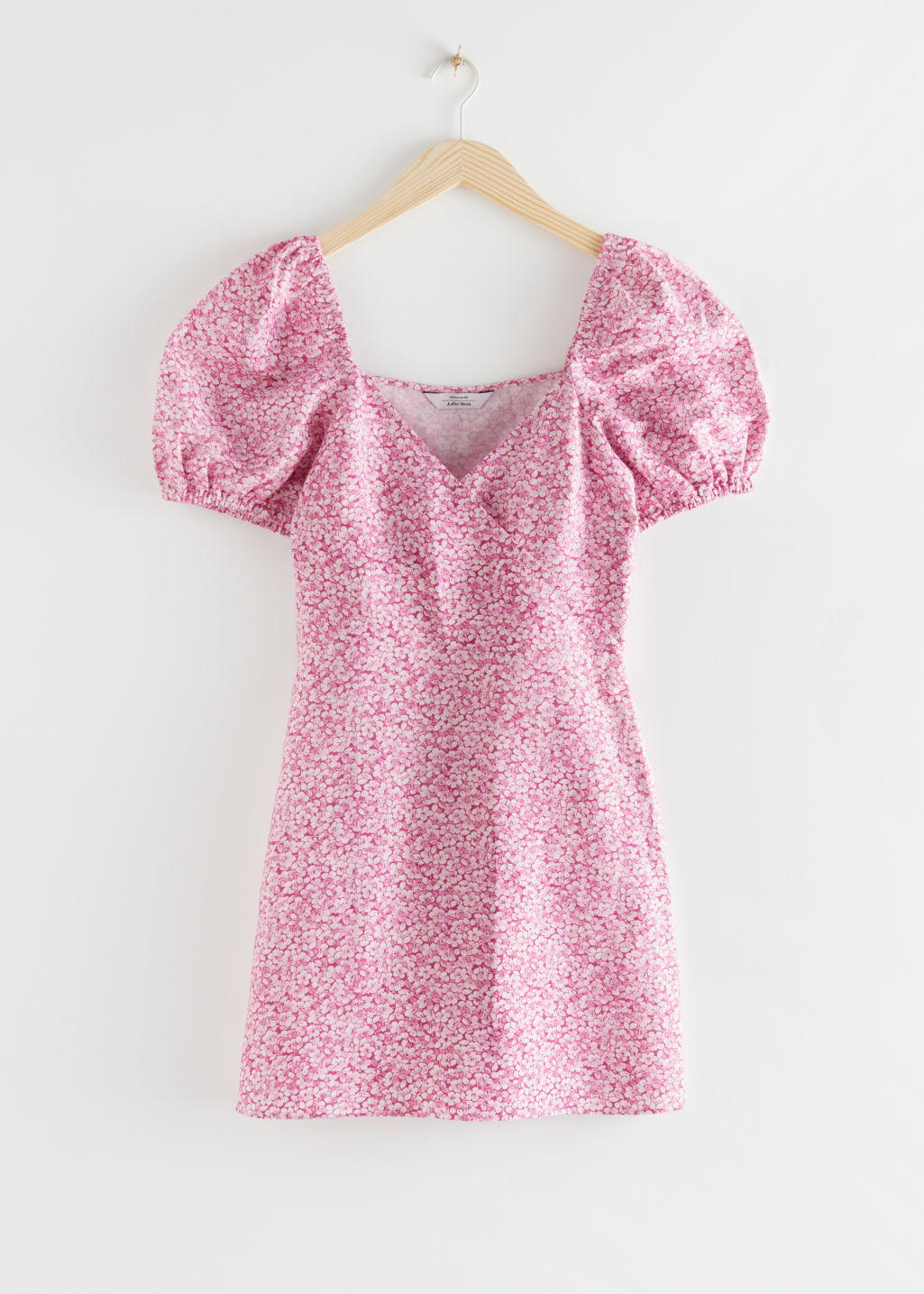 Fitted Puff Sleeve Mini Dress - Pink Floral - Mini dresses - & Other Stories - Click Image to Close