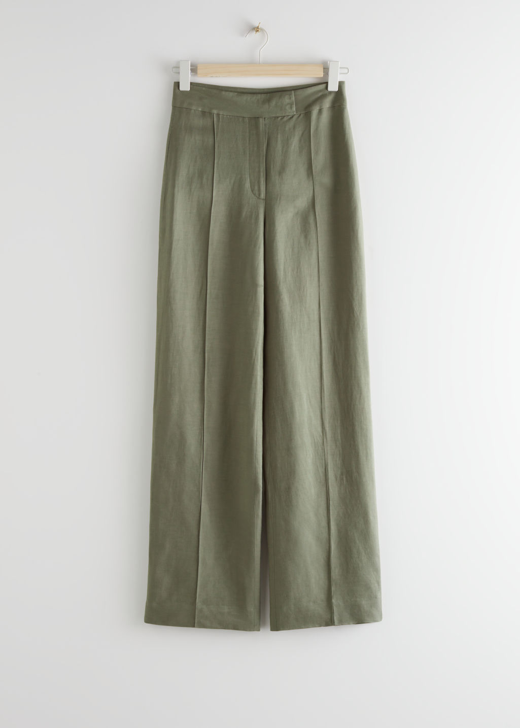 Linen Blend Pintuck Trousers - Khaki - Tailored Trousers - & Other Stories - Click Image to Close