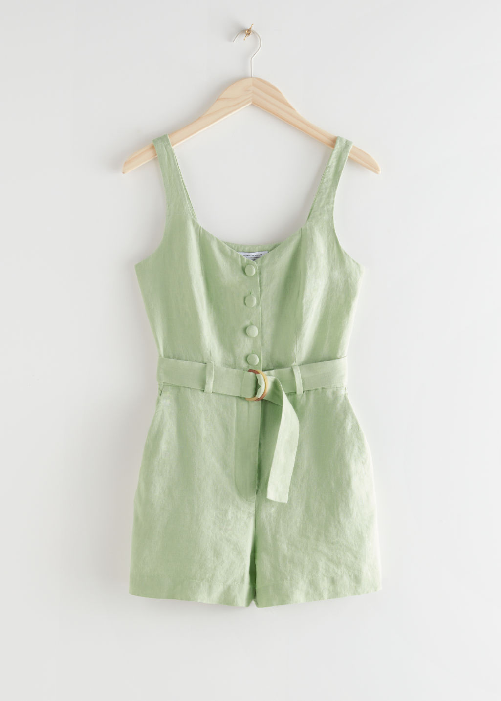 Belted Linen Romper - Light Green - Jumpsuits & Playsuits - & Other Stories