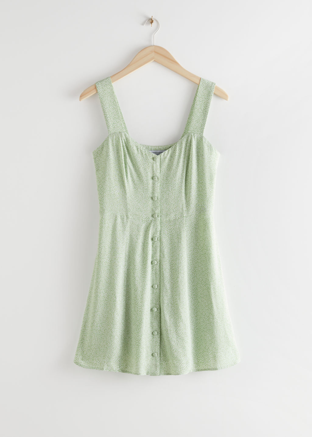 Sleeveless Button Up Mini Dress - Green Print - Mini dresses - & Other Stories