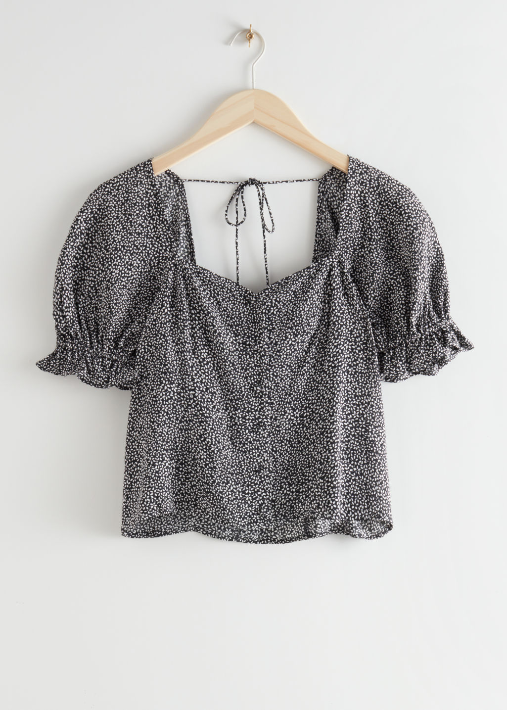 Flounced Sleeve Top - Black Print - Tops & T-shirts - & Other Stories - Click Image to Close