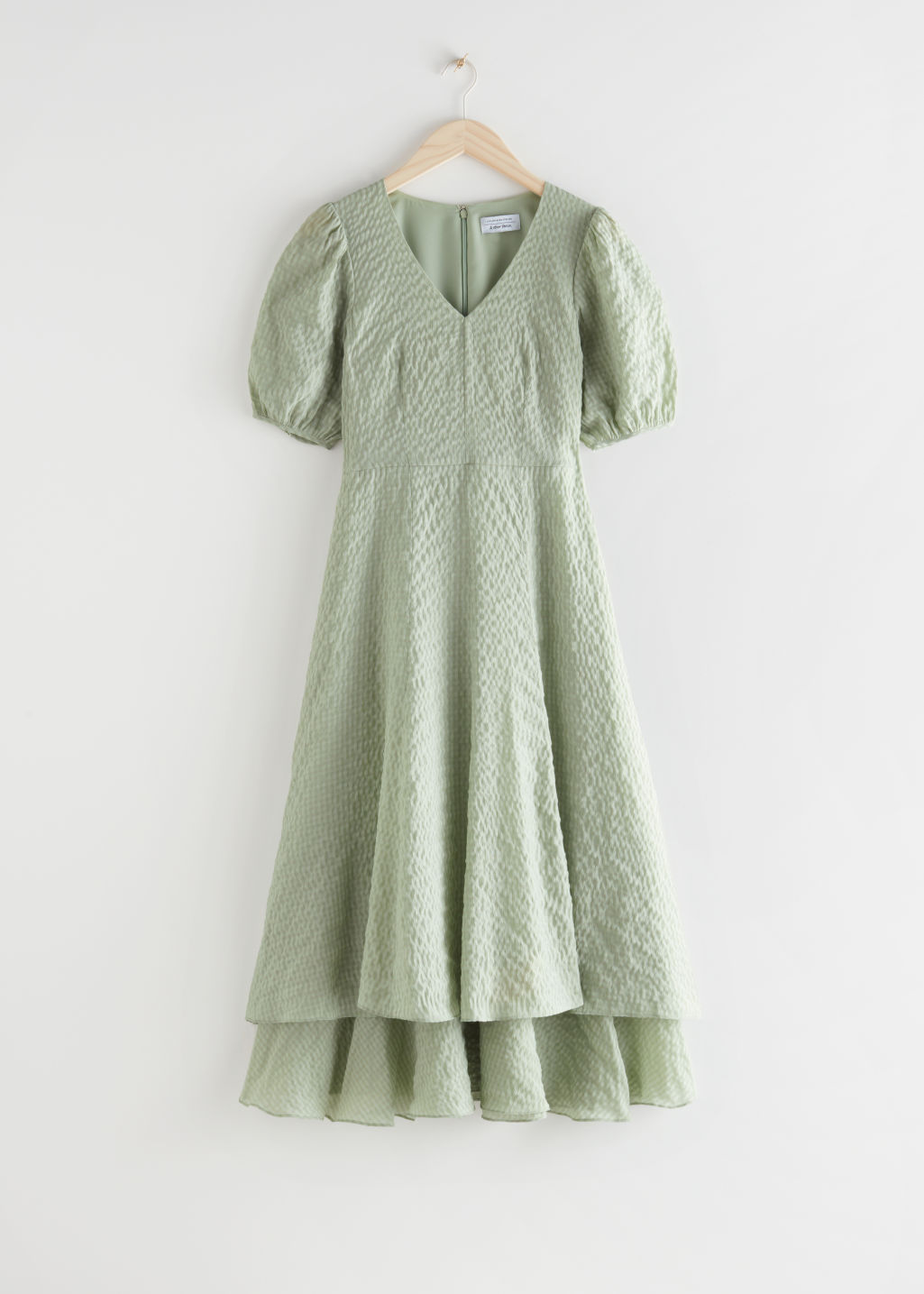 Puff Sleeve Double Layer Midi Dress - Green - Midi dresses - & Other Stories - Click Image to Close