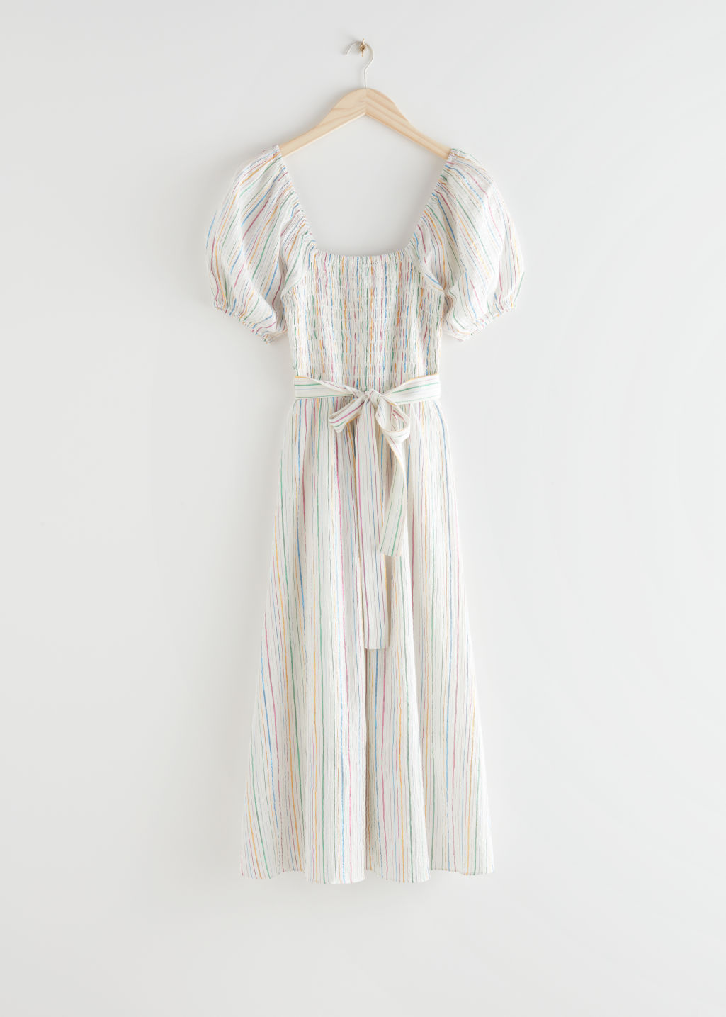 Belted Puff Sleeve Midi Dress - Multi Stripes - Midi dresses - & Other Stories