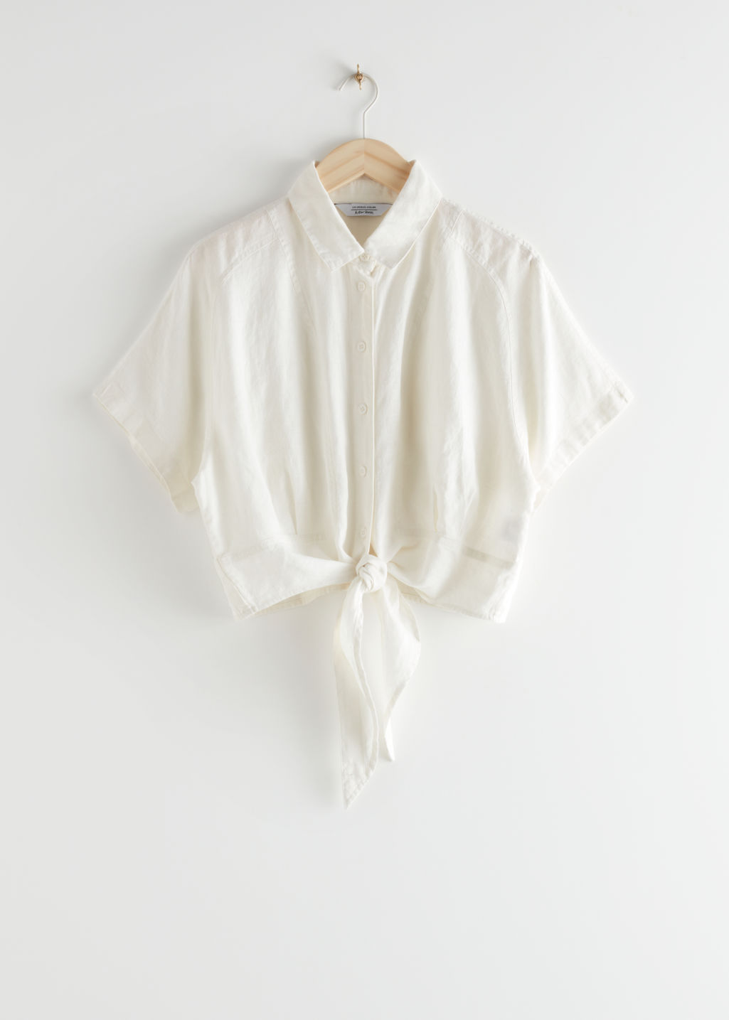 Front Tie Linen Blouse - White - Blouses - & Other Stories - Click Image to Close