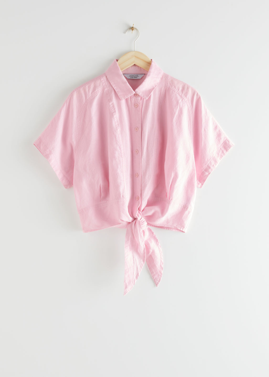Front Tie Linen Blouse - Pink - Blouses - & Other Stories - Click Image to Close