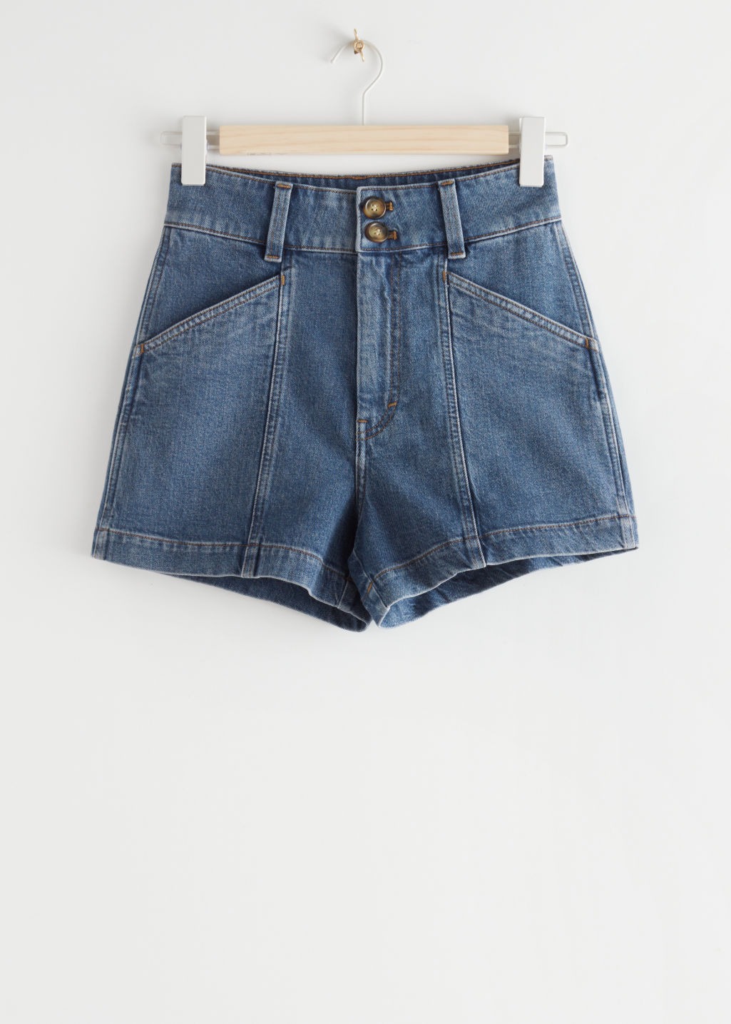 High Waisted Denim Shorts - Mid Blue - Shorts - & Other Stories