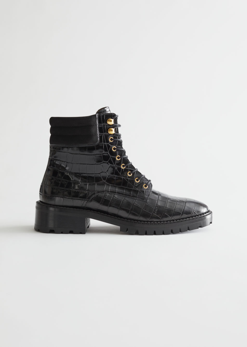 Croc Embossed Chunky Leather Boots - Black Croco - Ankleboots - & Other Stories