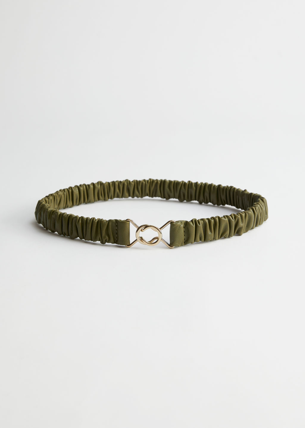 Ruched Leather Clip Belt - Khaki Green - Belts - & Other Stories