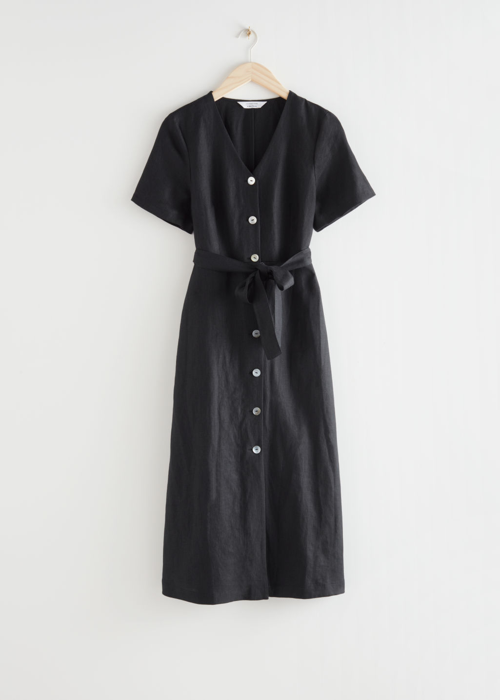 Linen Button Up Midi Dress - Black - Midi dresses - & Other Stories