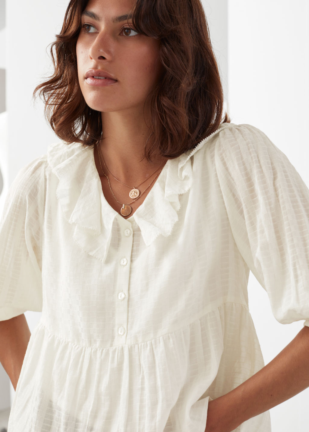 Relaxed Ruffle Collar Top - White - Tops & T-shirts - & Other Stories - Click Image to Close