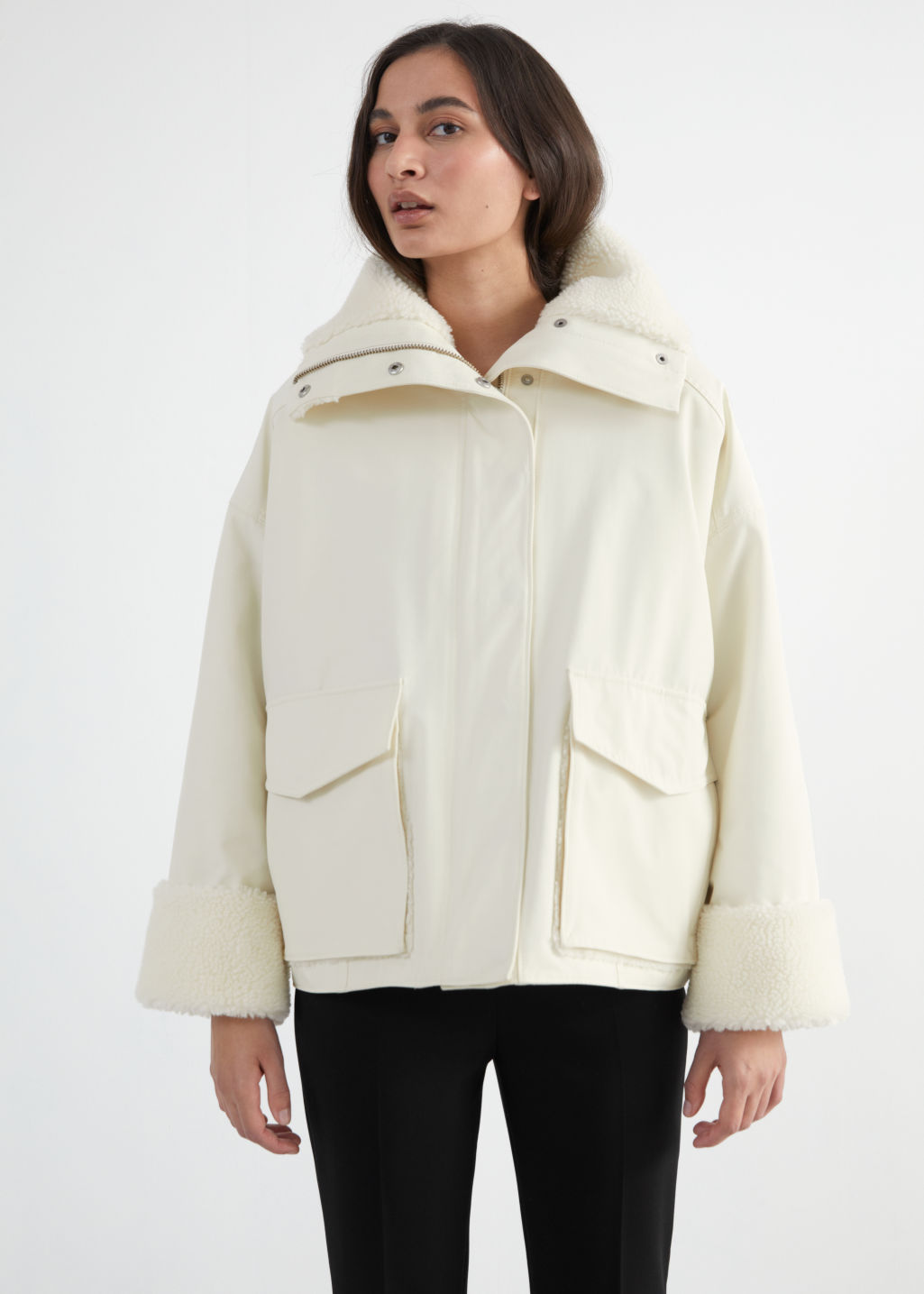 Oversized Boxy Shearling Jacket - White - Jackets - & Other Stories - Click Image to Close