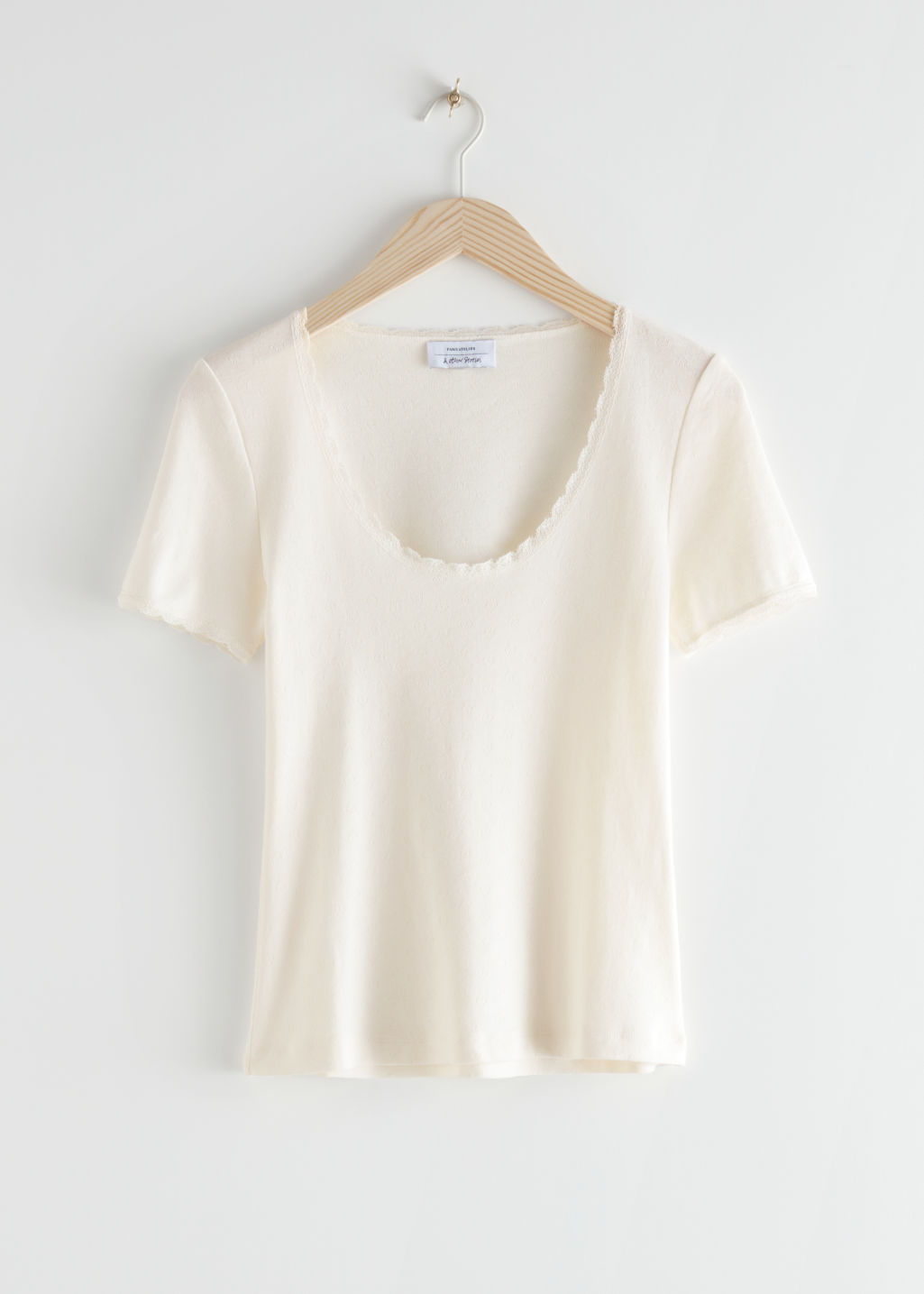Ribbed Lace Trim T-Shirt - White - Tops & T-shirts - & Other Stories