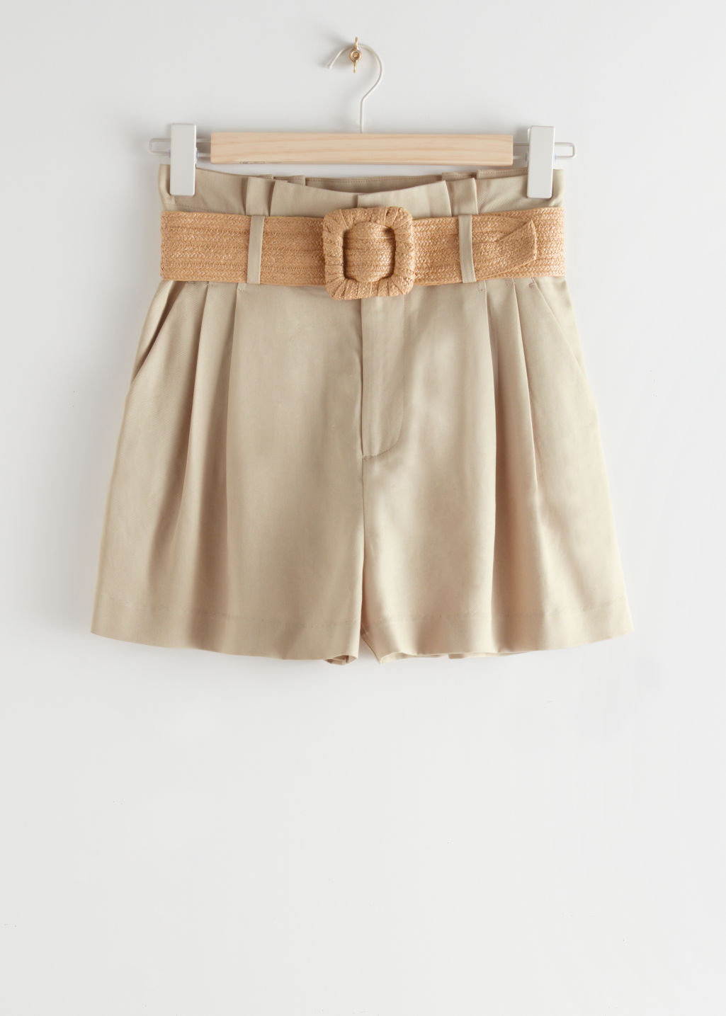 High Paperbag Waist Shorts - Beige - Shorts - & Other Stories - Click Image to Close