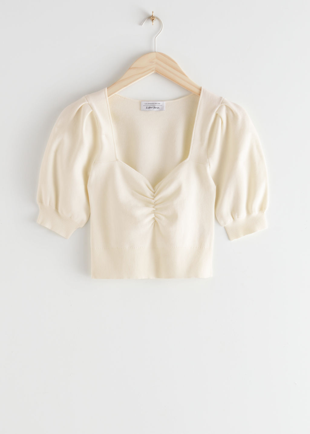 Ribbed Puff Sleeve Crop Top - White - Cardigans - & Other Stories