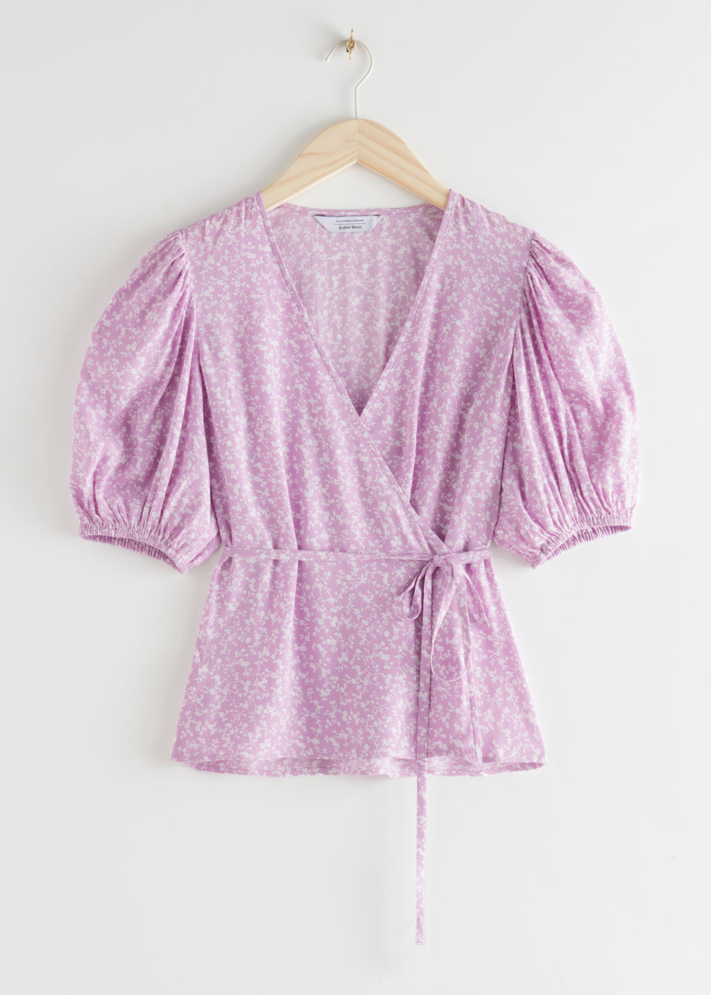 Printed Puff Sleeve Wrap Top - Lilac Florals - Tops & T-shirts - & Other Stories