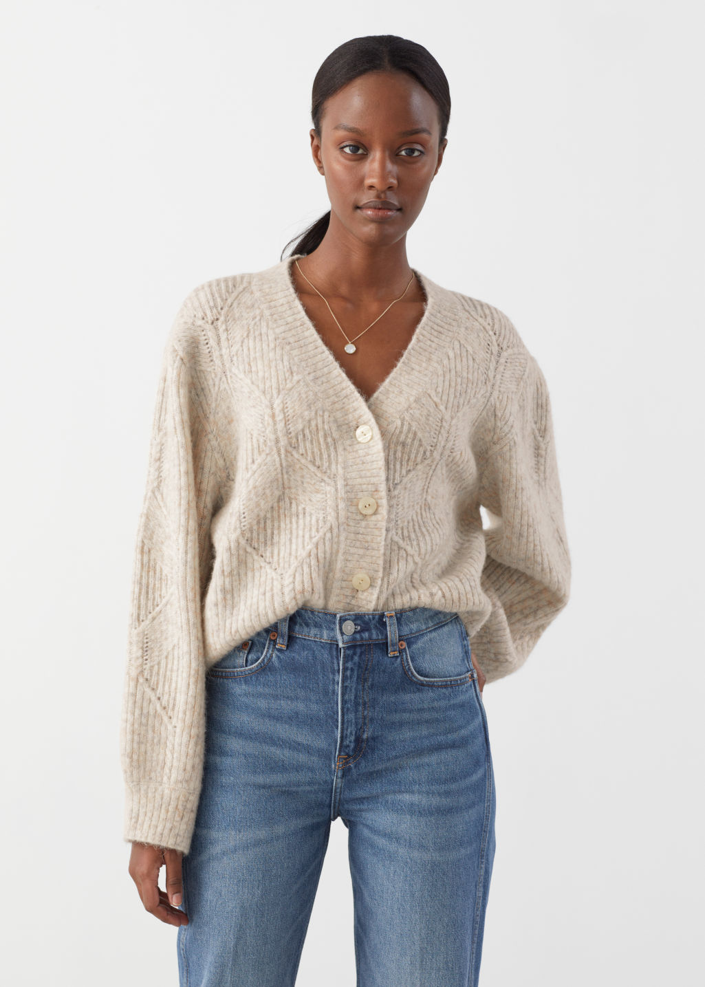 Button Up Cable Knit Cardigan - Creme - Cardigans - & Other Stories