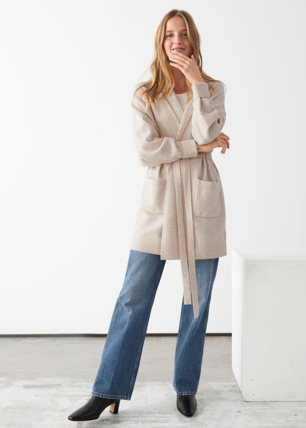 Long Belted Shawl Collar Cardigan - Oatmeal - Cardigans - & Other Stories