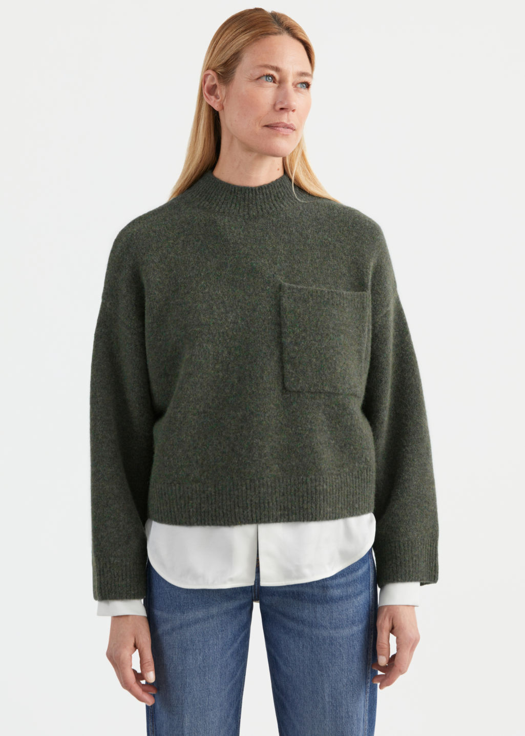 Chest Pocket Knit Sweater - Dark Green - Sweaters - & Other Stories - Click Image to Close