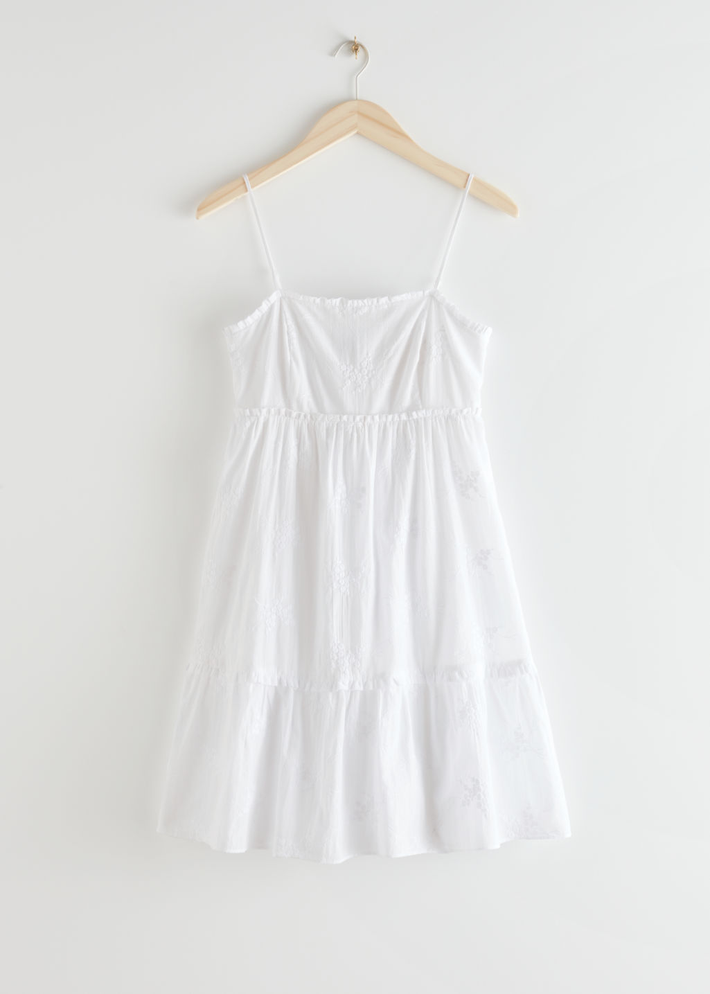 Frilled Spaghetti Strap Mini Dress - White - Mini dresses - & Other Stories - Click Image to Close