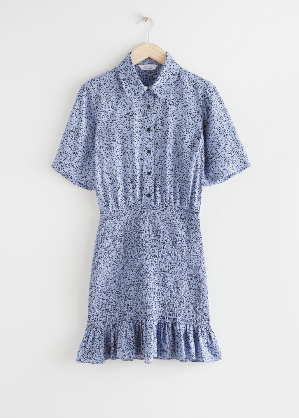 Smocked Mini Shirt Dress - Blue Print - Mini dresses - & Other Stories