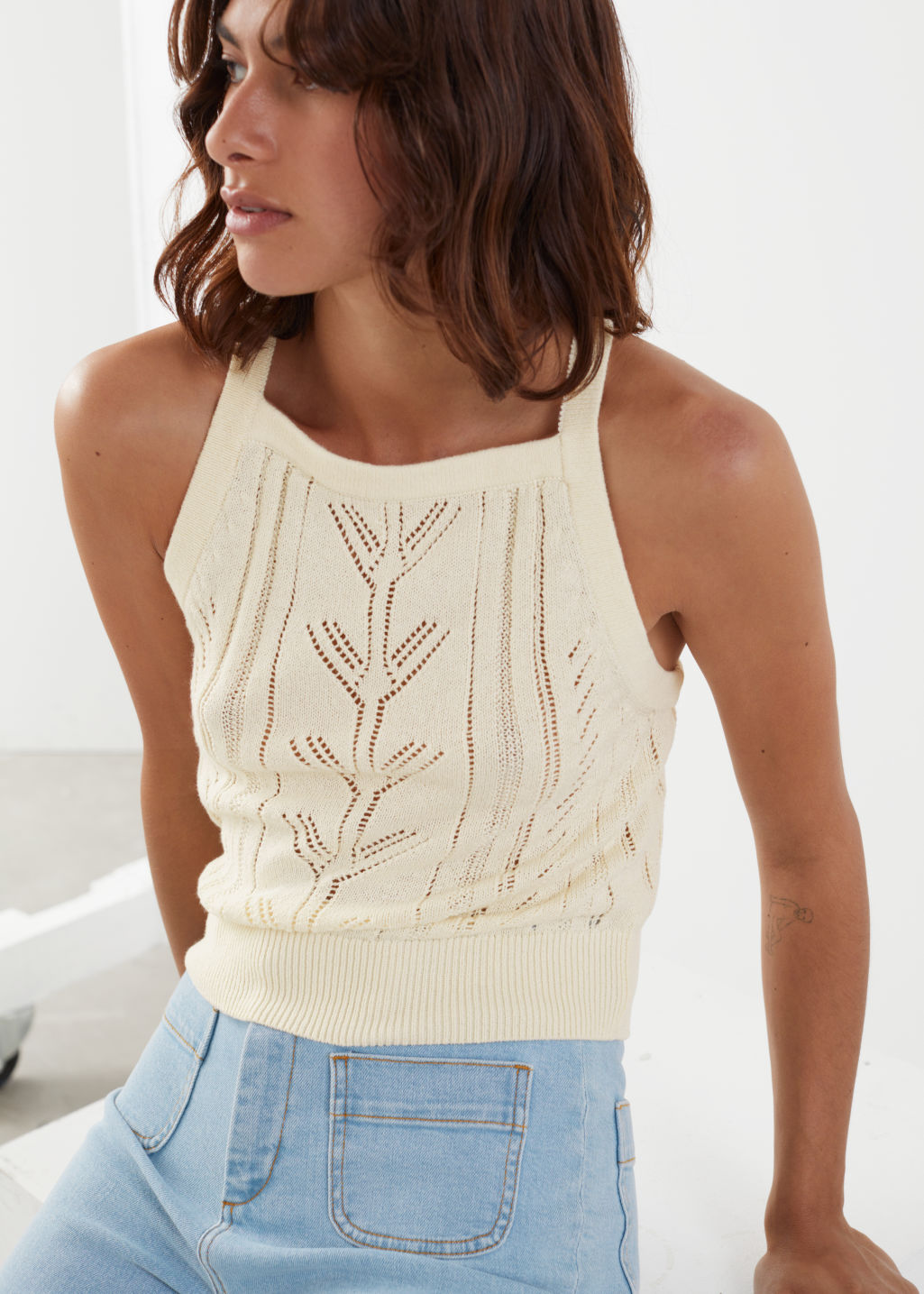Knitted Pointelle Tank Top - Creme - Tanktops & Camisoles - & Other Stories