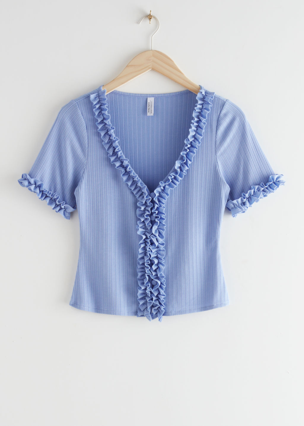 Cropped Ruffle Cardigan - Blue - Tops & T-shirts - & Other Stories