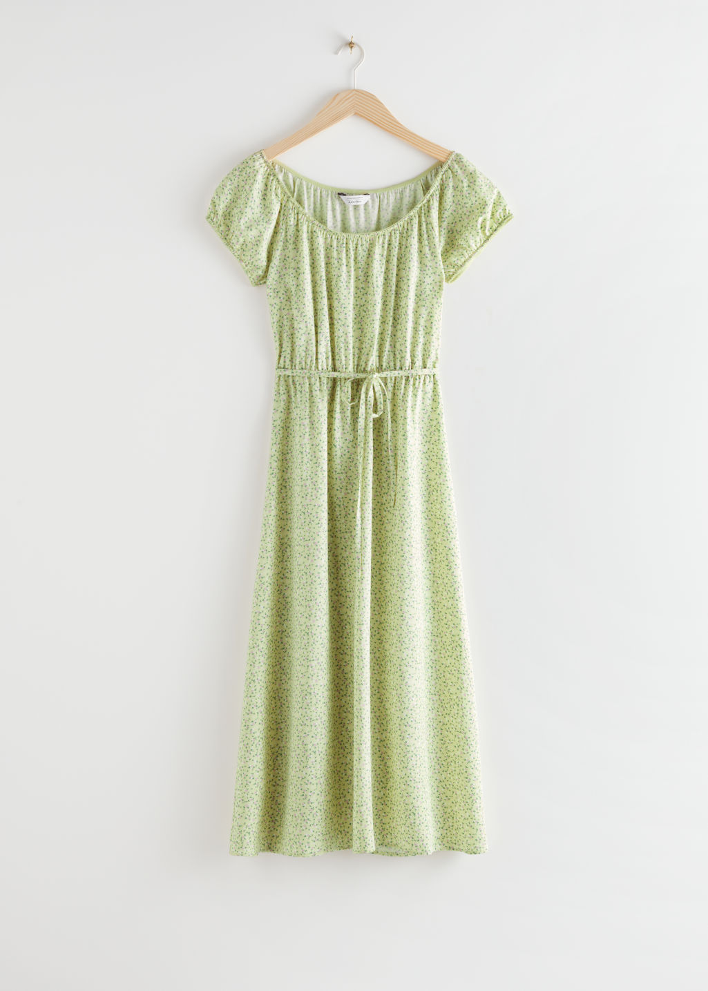 Scoop Neck Puff Sleeve Midi Dress - Green Florals - Midi dresses - & Other Stories
