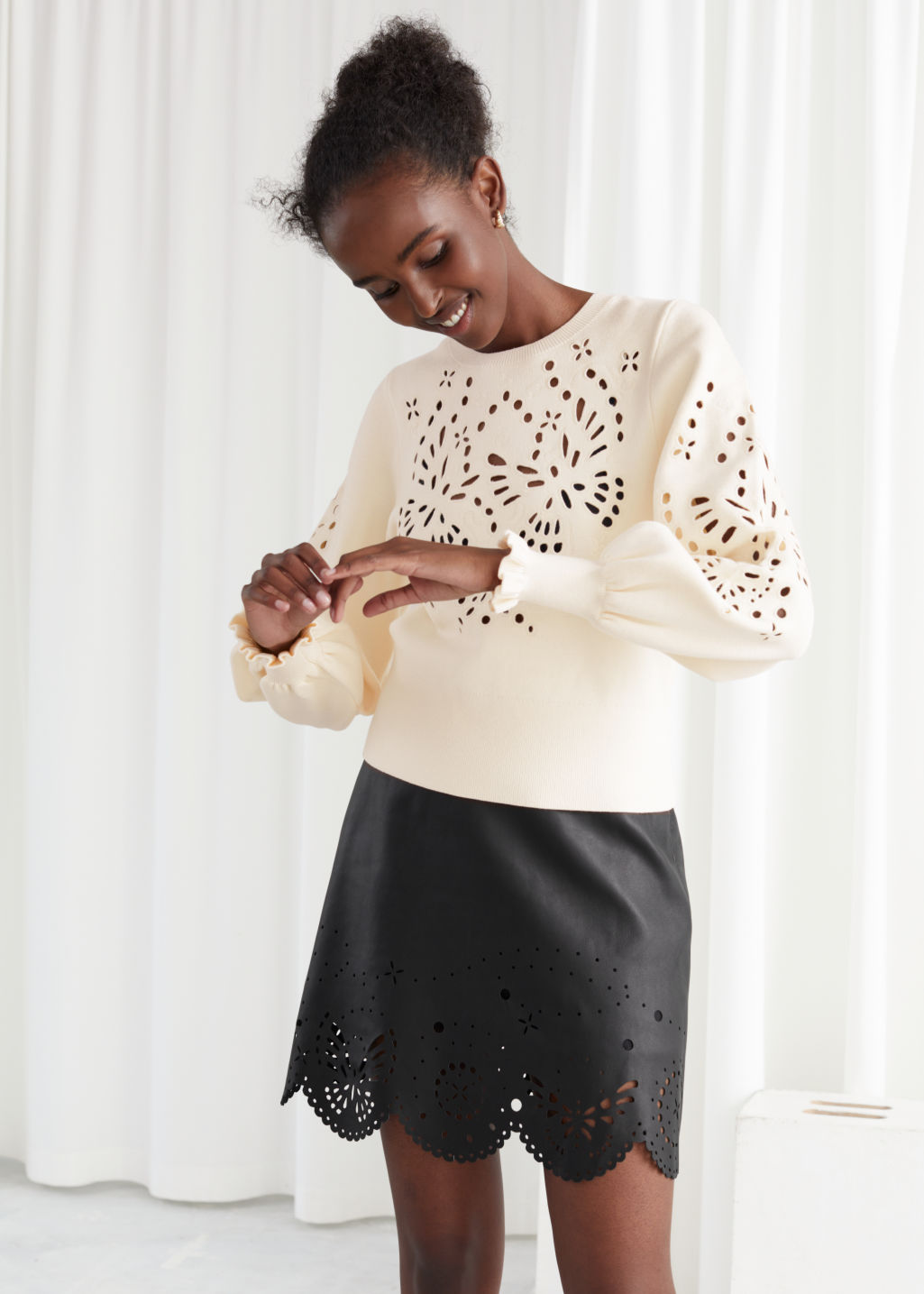 Embroidered Jacquard Knit Sweater - Creme - Sweaters - & Other Stories