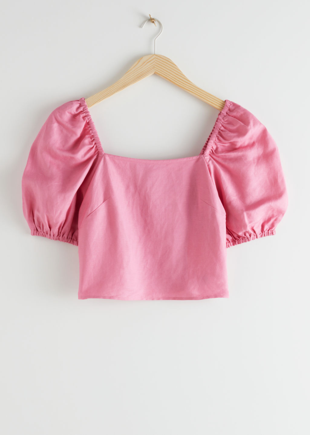 Linen Blend Puff Sleeve Top - Pink - Tops - & Other Stories - Click Image to Close